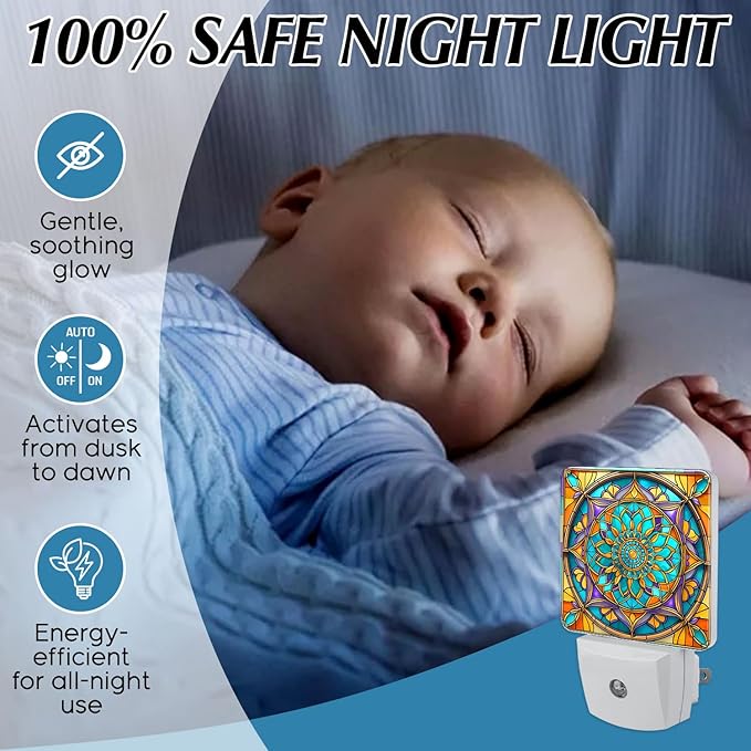 PODMemory Mandala Stained Glass Night Lights Plug into Wall - Image 5