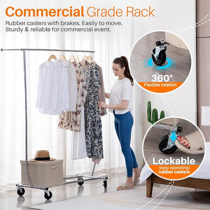 HOKEEPER Clothes Rack with Lockable Wheels Height Adjustable Clothing Rack - Image 3