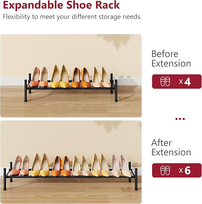Tajsoon Expandable Shoe Rack for Closet 1 Tier, 28“-41“Adjustable & Stackable - Image 7