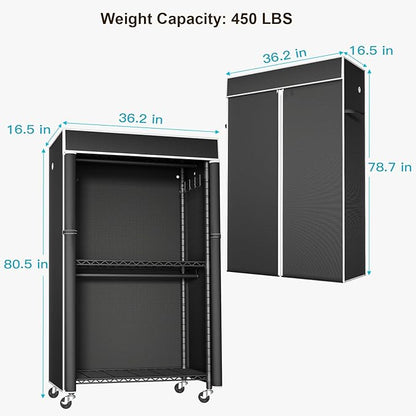 FUTASSI Clothing Rack with Cover, P1C Rolling Closets with Wheels, Metal - Image 5