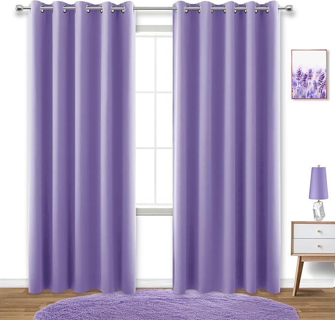 KOUFALL 72x84 Inches Long Purple Blackout Curtains by KOUFALL