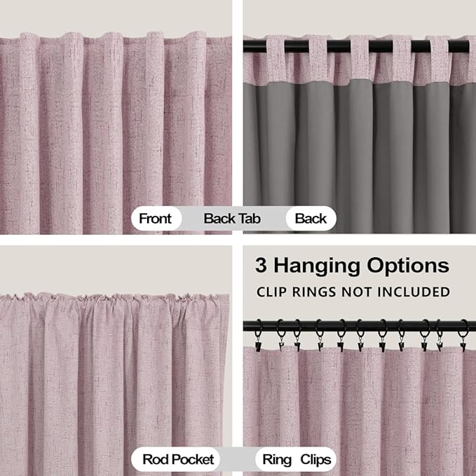 KOUFALL Pink Curtains 100% Blackout 2 Panels - Image 3
