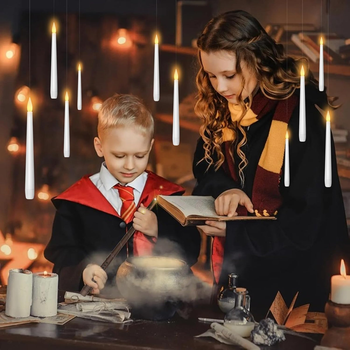 kakoya Flameless Floating Candles with Wand，20 Pcs Magic LED Hanging Taper Ca...