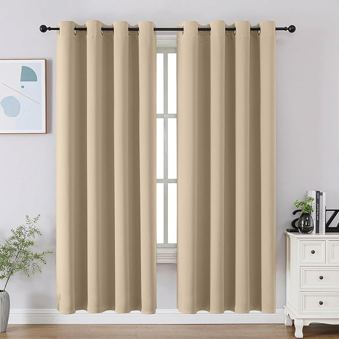 CUCRAF Light Beige Blackout Curtains 72 inch Length, Thermal Insulated Room by CUCRAF