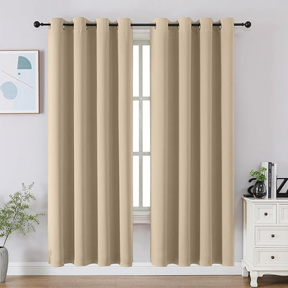 CUCRAF Light Beige Blackout Curtains 72 inch Length, Thermal Insulated Room by CUCRAF