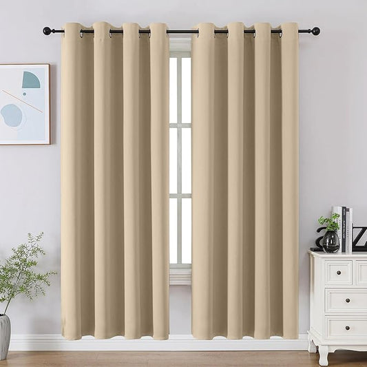 CUCRAF Light Beige Blackout Curtains 72 inch Length, Thermal Insulated Room by CUCRAF