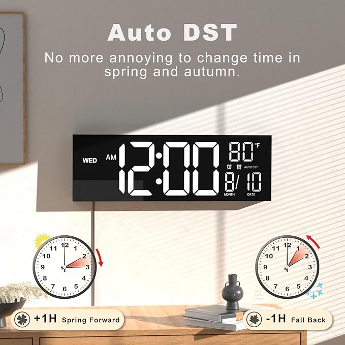 JALL 13" Large Digital Wall Mount Clock, Count Down Timer, Big LED, Temperature - Image 5