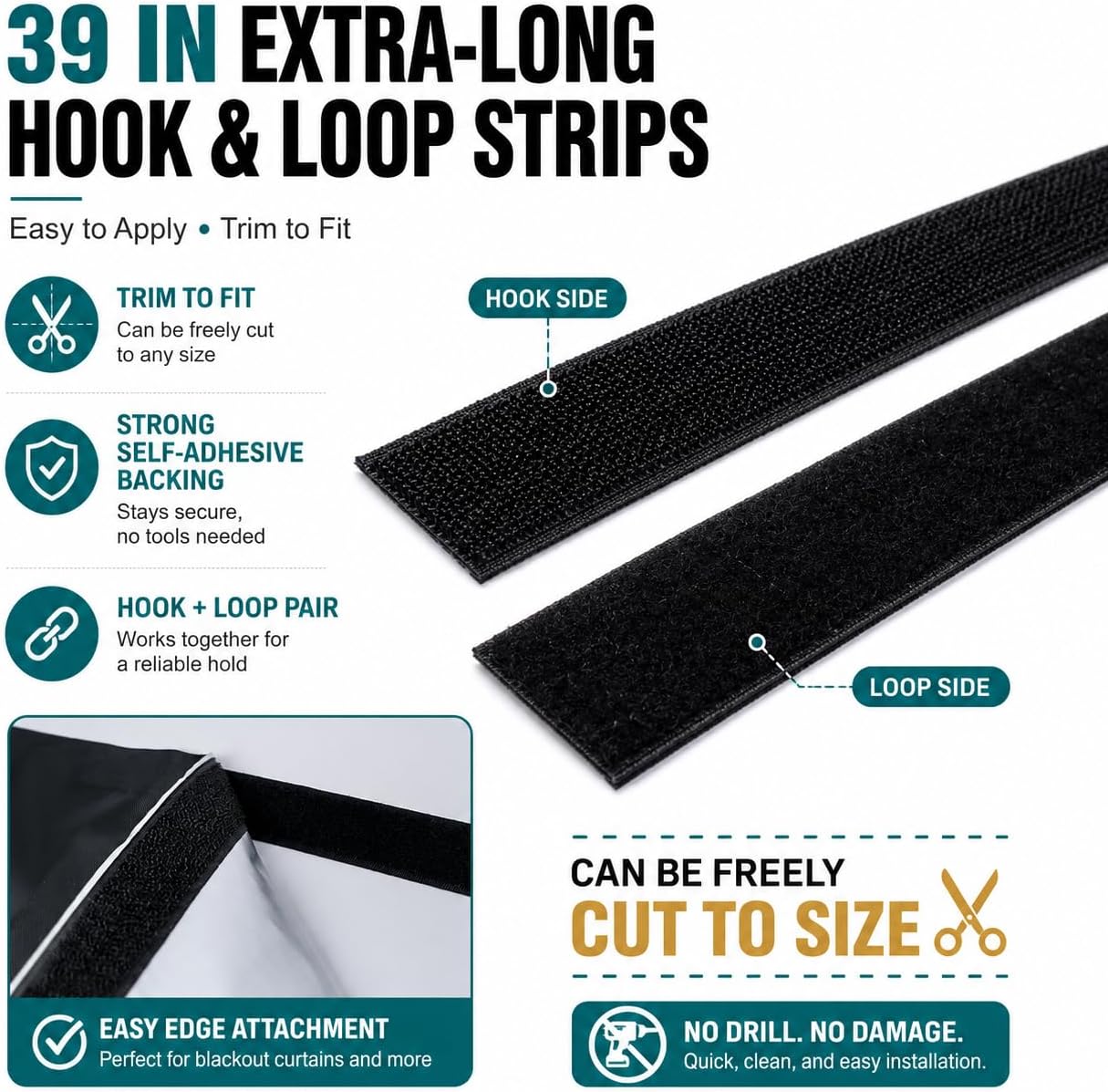 100% Blackout Curtains for Bedroom, Blackout Blinds No Drill with Magnetic & Velcro, Black Out Window Cover – Heat Insulation, Easy Install for Travel, Nursery, Media Room, RV, 39” x 57”