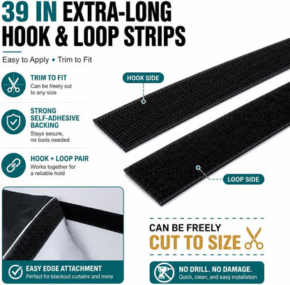 100% Blackout Curtains for Bedroom, Blackout Blinds No Drill with Magnetic & Velcro, Black Out Window Cover – Heat Insulation, Easy Install for Travel, Nursery, Media Room, RV, 39” x 57”