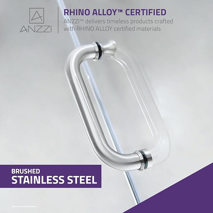 ANZZI 70" x 24" Frameless Shower Door in Brushed Nickel, Water Repellent Glass - Image 7