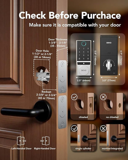 Devo G2 Fingerprint Smart Door Lock, Keyless Entry Door Lock, App Control - Image 6