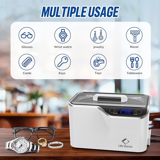 LifeBasis Ultrasonic Jewelry Cleaner, Professional 45kHz Ultrasonic Cleaner - Image 6