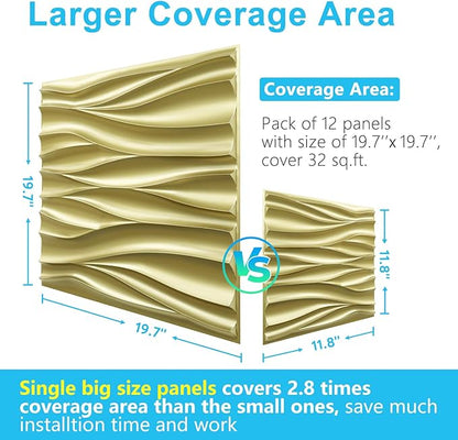 STICKGOO 3D Wall Panels for Interior Wall Decor, Champaign Gold Wave Design - Image 6