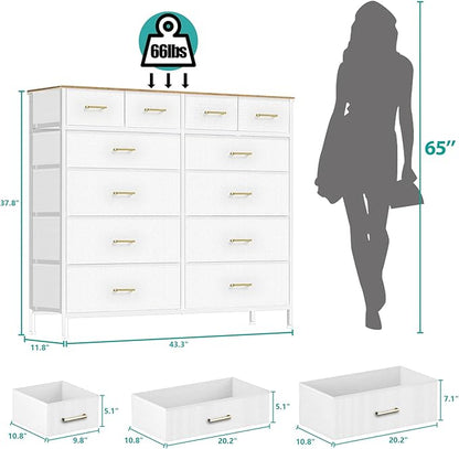 White Dresser for Bedroom with 12 Deep Drawers, Wide Chest of Drawers, Tall - Image 3