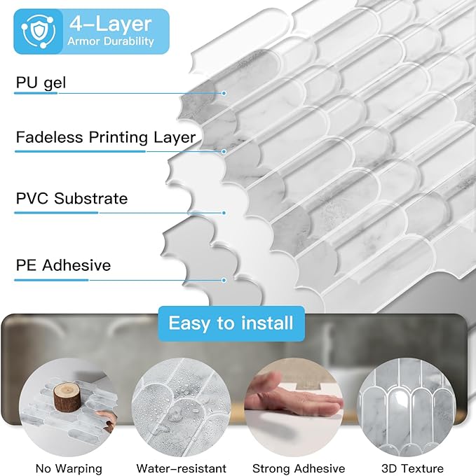 Art3d 12 x 12 Inch Heavy-Duty Peel and Stick Backsplash, Self-adhesive Wall - Image 7