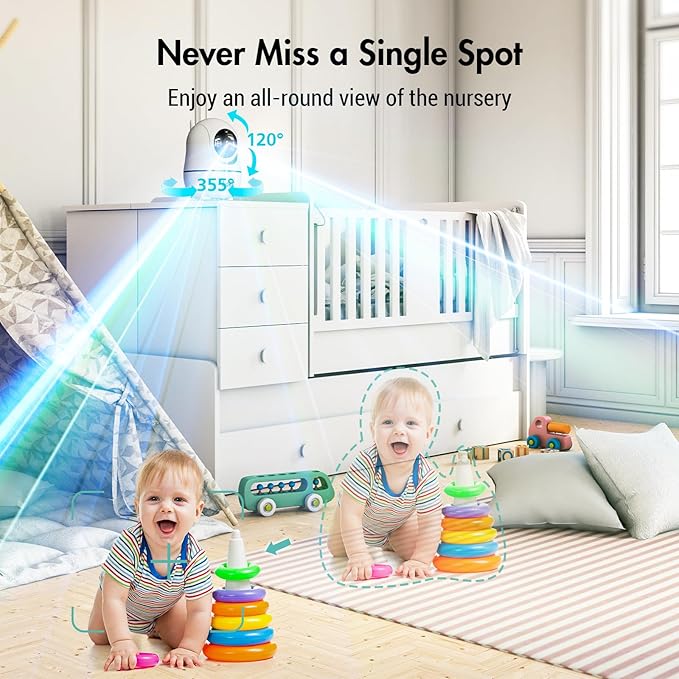 7" 1080P Full HD Video Baby Monitor No WiFi, 100 Hrs 5000mAh Battery Runs 4 Days - Image 6