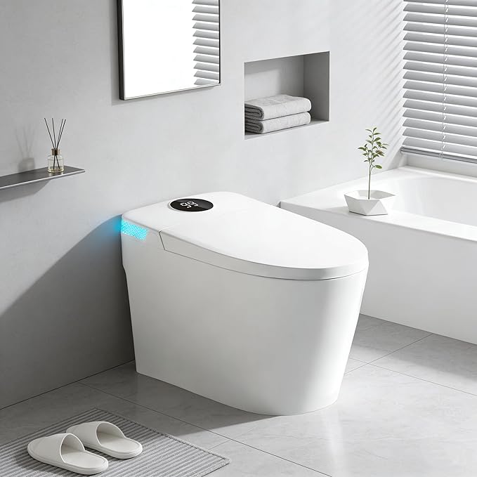 Smart Toilet Bidet with Foot Sensor Flush and Heated Seat, Tankless Toilets by VipbearLiving