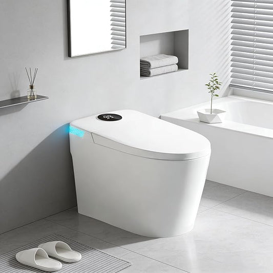 Smart Toilet Bidet with Foot Sensor Flush and Heated Seat, Tankless Toilets by VipbearLiving