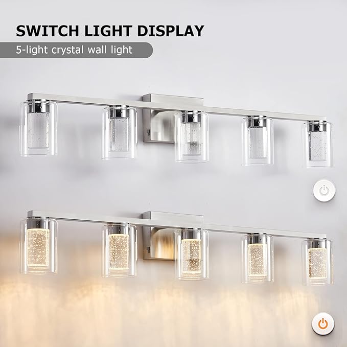 SADENICEL 5 Light Bathroom Light Fixtures, Brushed Nickel Vanity Lights Crystal - Image 3