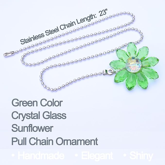 LEFERS Ceiling Fan Pull Chain, 2 Pieces 1.8" Crystal Glass Flower Pendants - Image 2