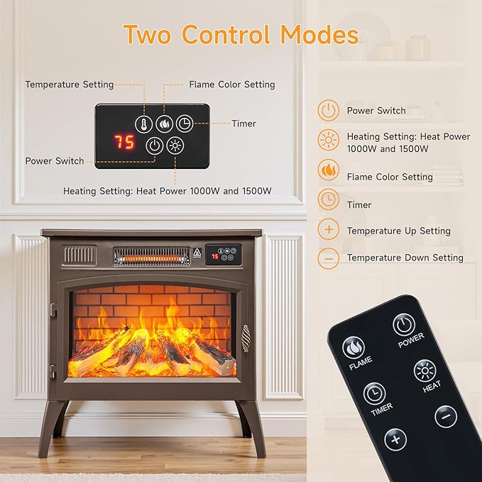 24″ Freestanding Electric Fireplace Stove - Image 7