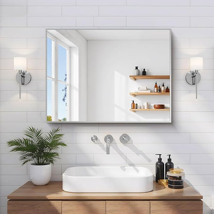 Silver Bathroom Mirror for Wall, 18x24 Inch Rectangle Mirror - Image 2
