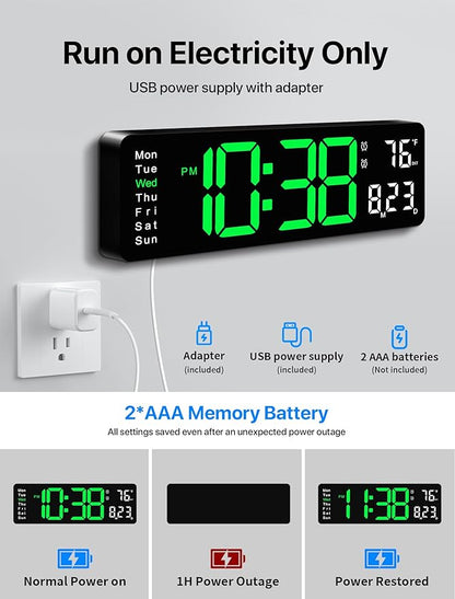 MASHI Digital Wall Clock, Auto-Dimming Wall Clock - Image 6