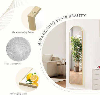 Arched Mirror Full Length, Upgraded 16"x59" Body Wall Mirrors with Shatter-Proof Glass, Floor Standing, Hanging or Leaning, Tall Arch Mirror with Stand Aluminum Alloy Frame for Bedroom Cloakroom