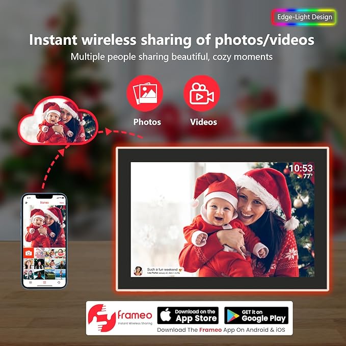 FRAMEO WiFi Digital Picture Frame, Edge-Light Design10.1 inch Photo Frame 32GB - Image 3