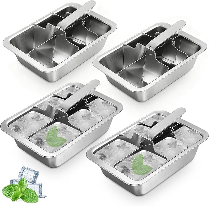 Ice Cube Trays, 4 Pack Large 6-cube Stainless Steel Ice Cube Trays by Unknown