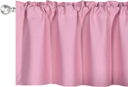 DECOVSUN Baby Pink Valance for Windows 52x18 Inch Solid Thermal Insulated Blackout Rod Pocket Kitchen Short Curtain Toppers Valance for Bathroom Living Room 1 Panel