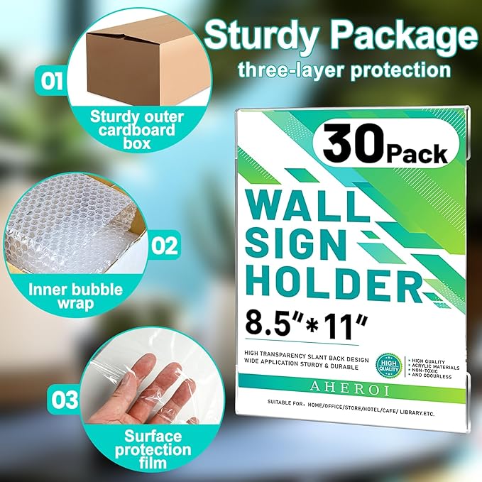 Aheroi 30Pcs Acrylic Sign Holder 8.5 x 11, No Drilling Acrylic Wall Frame Paper - Image 5
