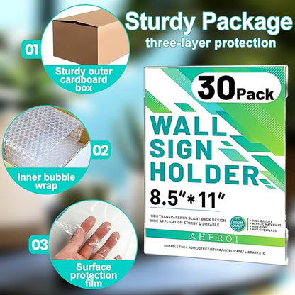 Aheroi 30Pcs Acrylic Sign Holder 8.5 x 11, No Drilling Acrylic Wall Frame Paper - Image 5