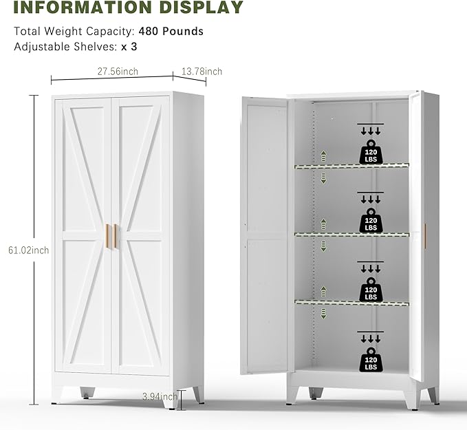 COFaR White Farmhouse Storage Kitchen Pantry Cabinet - Image 2