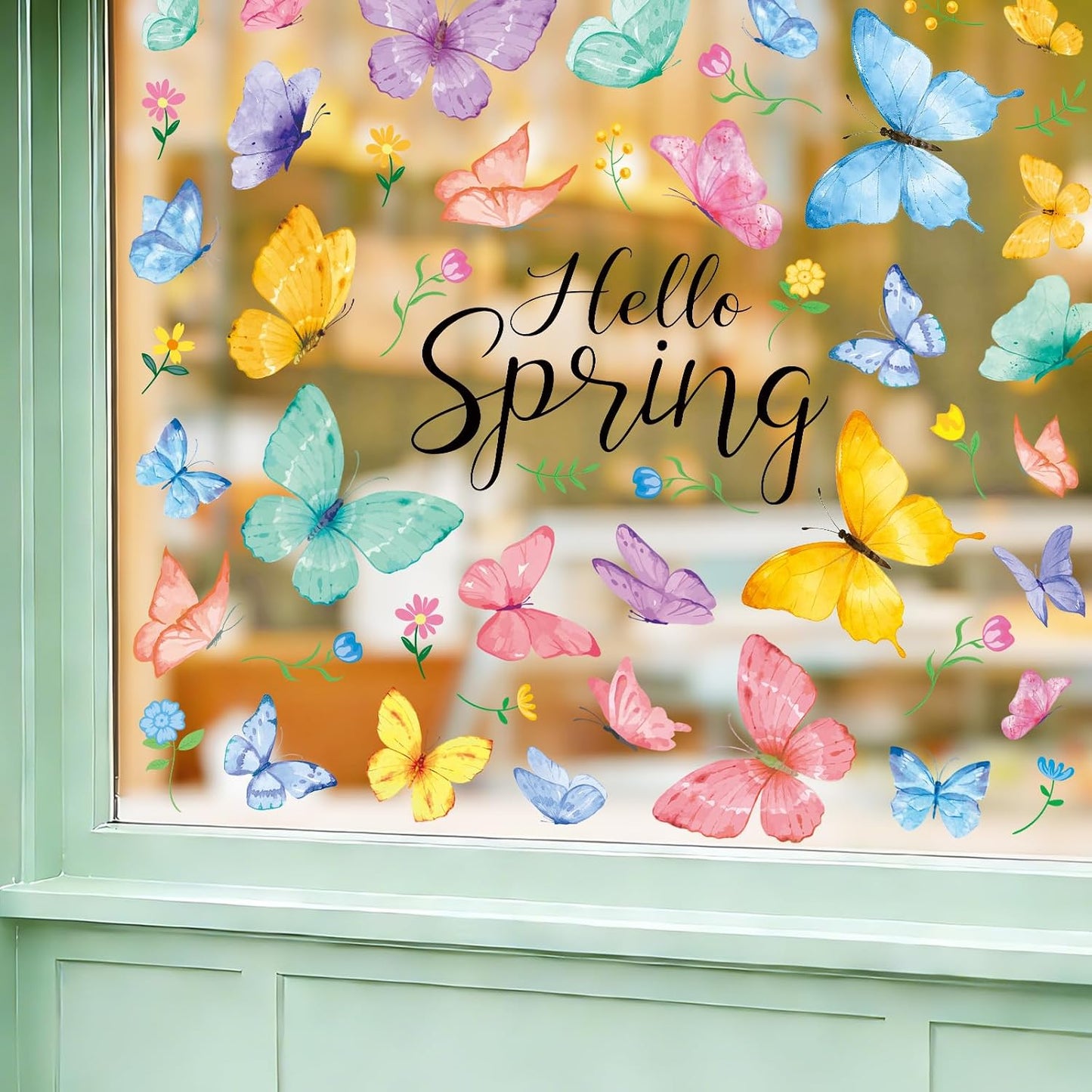 8 Sheets Spring Window Clings Stickers Butterfly Floral Window Decals | Holiday Party Home Office Shop Glass Display Decoration