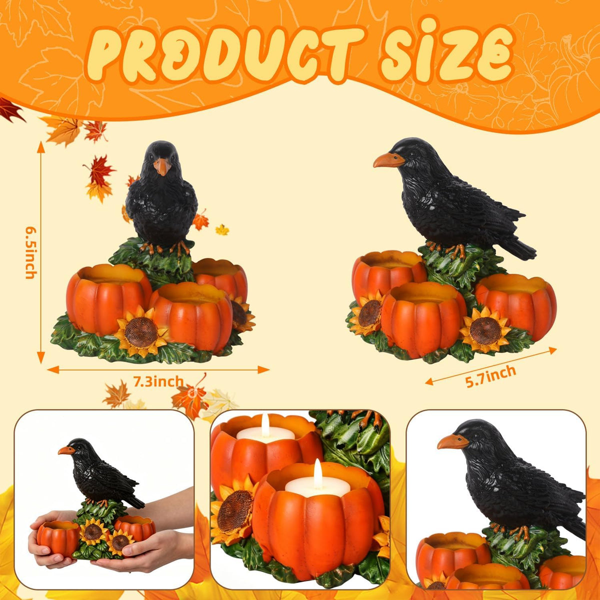 Halloween Raven Candle Holder with 3 Pumpkin Tealight Holders