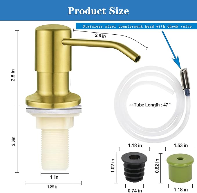 Soap Dispenser for Kitchen Dish Sink Built in Soap Dispenser Pump Gold - Image 3