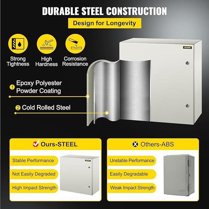 VEVOR NEMA Steel Enclosure, IP66 Waterproof & Dustproof, Outdoor/Indoor - Image 3