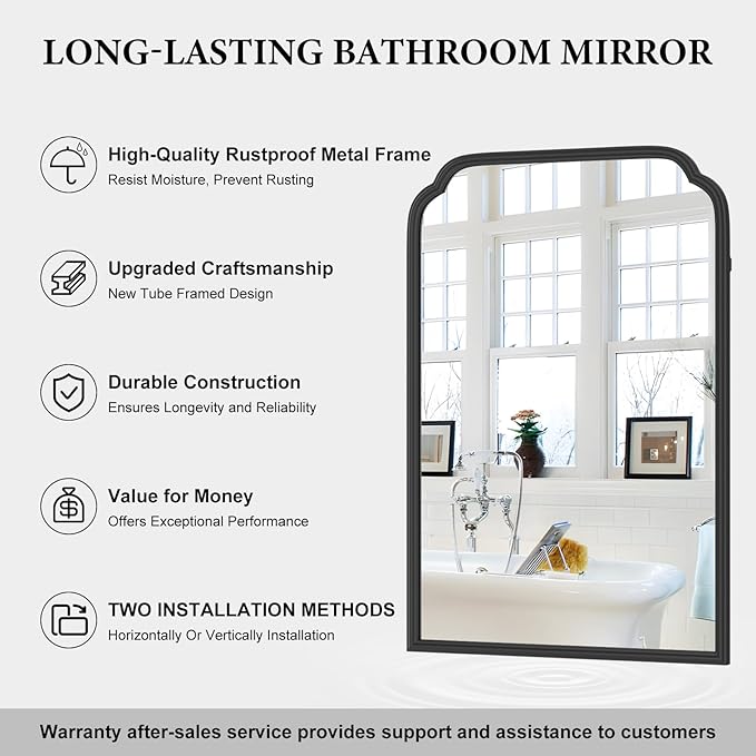 20X30 Inch Black Metal Framed Bathroom Mirror - Image 9