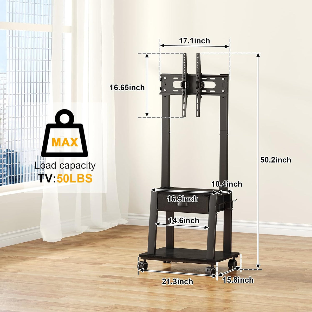 Mobile TV Stand with Drawer for 23-60 Inch TVs,Tilt Rolling TV Cart on Wheels...