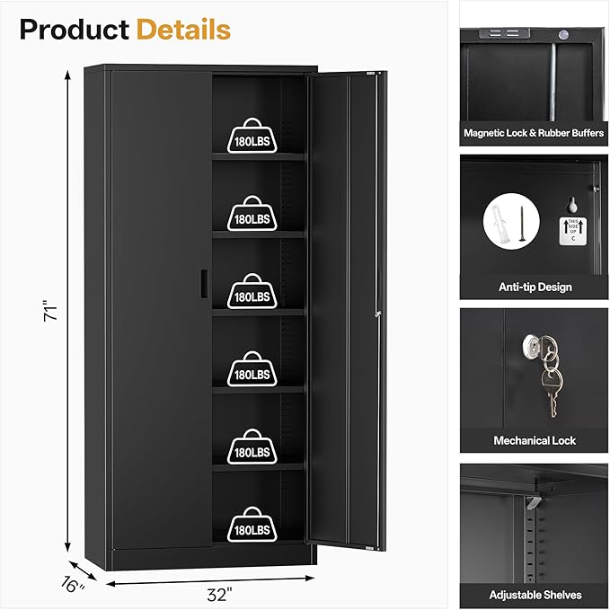 Metal Garage Storage Cabinets, 71” Tall Metal File Cabinet - Image 3