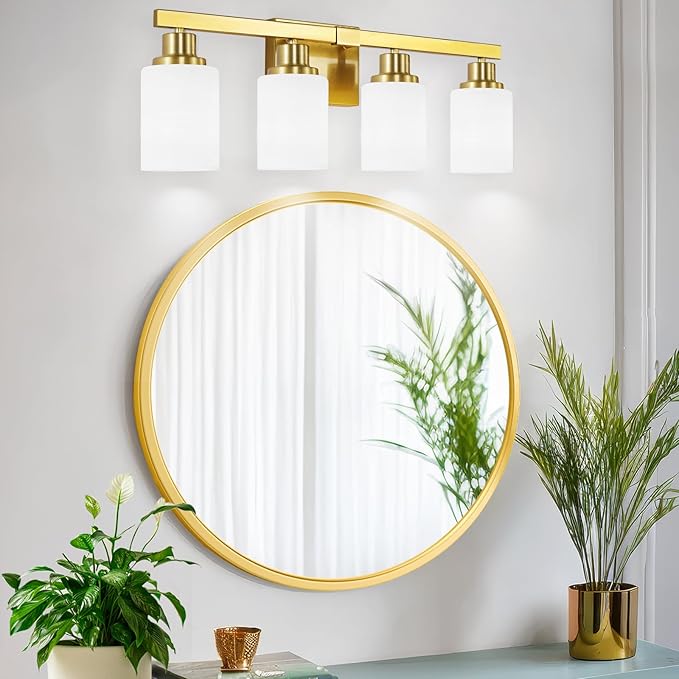 DIKAIDA 4-Light Gold Vanity Light, Modern Gold Bathroom Light Fixtures Over - Image 7