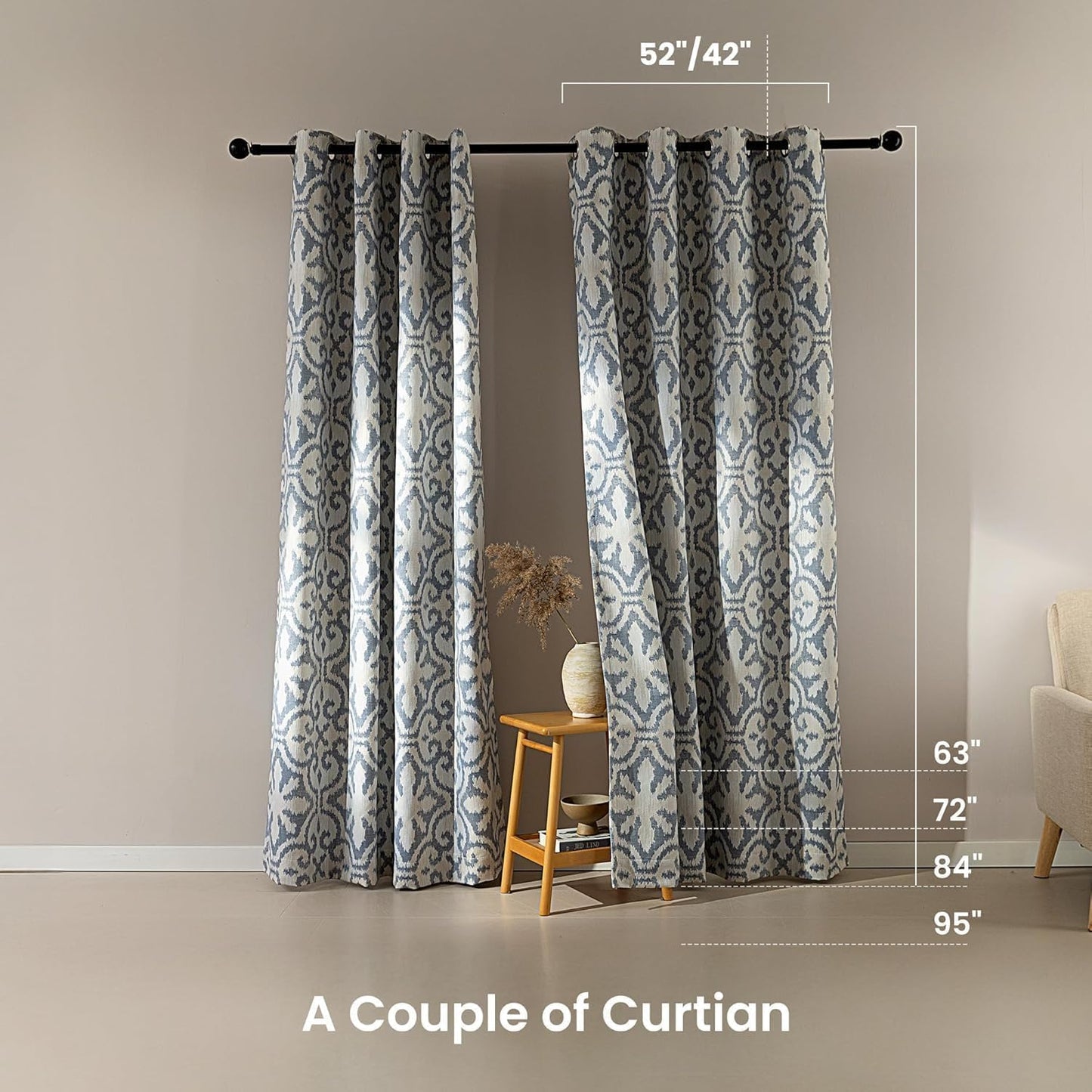 SLEEP ZONE Blackout Curtains for Bedroom and Living Room, Curtains & Drapes with Thermal Insulation for Room Darkening, Jacquard 360GSM Window Curtain Panels, Blue, 52" × 84"