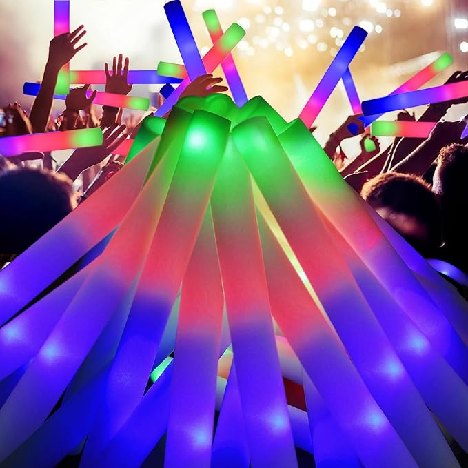 EXCECAR 70PCS Foam Glow Sticks, LED Light Up Foam Sticks with 3 Modes Flashin...