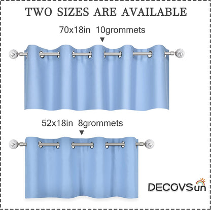 DECOVSUN Light Sky Blue Valances for Windows 70X18 Inches Blackout Thermal Insulated Valance with Grommet Top for Kitchen Living Room Short Straight Drape Valance for Bedroom Kids Room 1 Panel