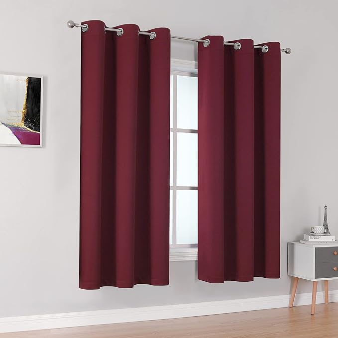DUALIFE Burgundy Red Curtains for Bedroom 63 Inches Long Burgundy Red Solid - Image 2