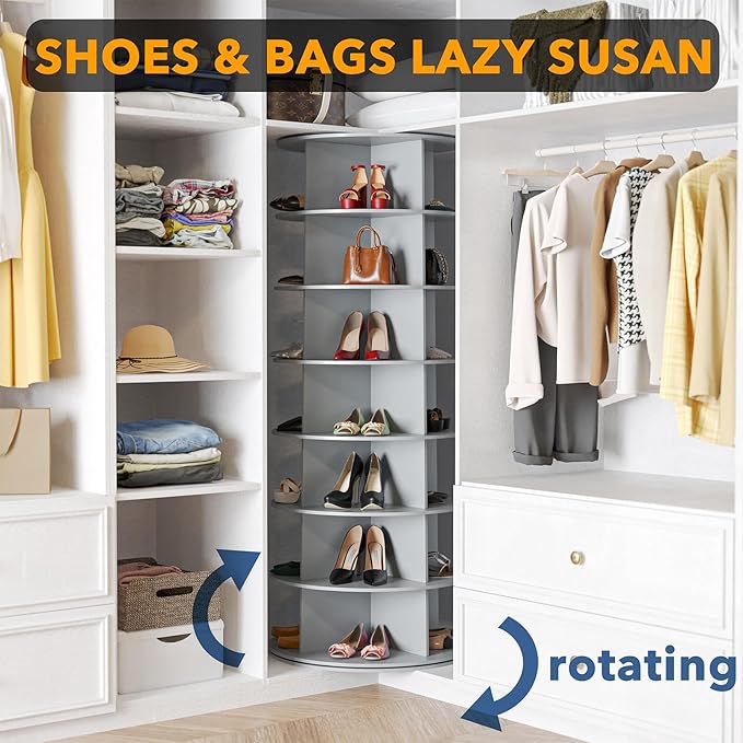 SpaceAid 7 Tier Rotating Shoe Rack Tower, Spinning Shoe Display Lazy Susan - Image 4