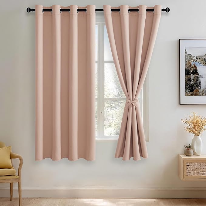 JIUZHEN Blackout Curtains with Tiebacks by JIUZHEN