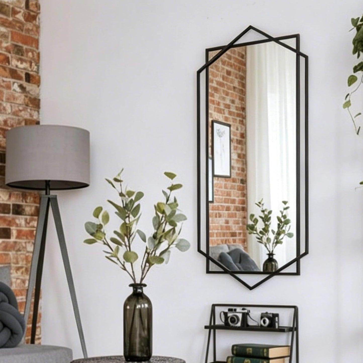 24"x47" Large Wall Mirror for Decor, Living Room Decoraive Wall Mirror with Metal Frame, Unique Black Bathroom Mirror Vertical or Horizontal Hanging