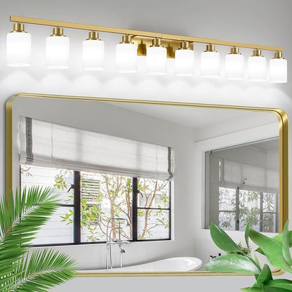 DIKAIDA Gold Bathroom Vanity Light, 10-Light Brushed Gold Bathroom Light by DIKAIDALights
